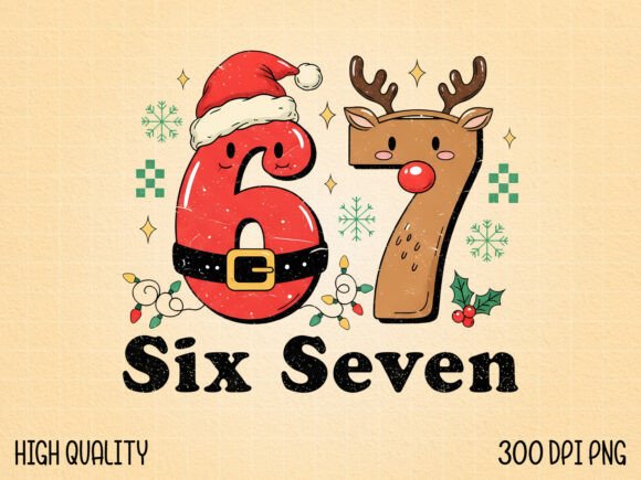 Charming Christmas Numbering: The 6 & 7 PNG Design