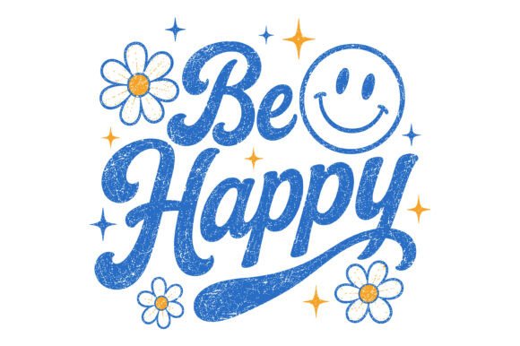 Infuse Joy: The Be Happy Retro Smiley Flower Design