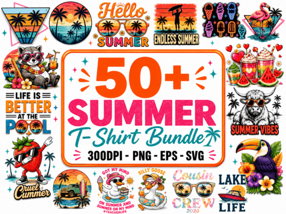 Retro Summer T-Shirt Design Bundle: Vintage Vibes for Modern Creations